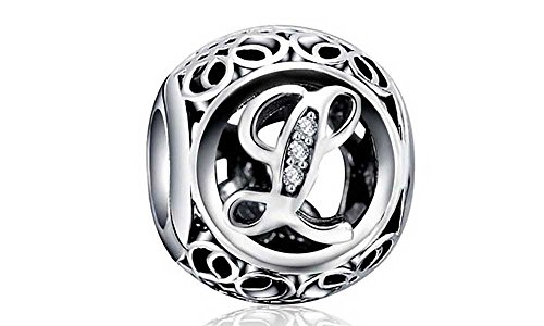 Sterling Silver Charms Missy Jewels, Letras L Charm Plata de Ley 925 Estilo Vintage abecedario compatibles Pulseras Pandora, Missy, Swarovski, Chamilia, etc. (L)