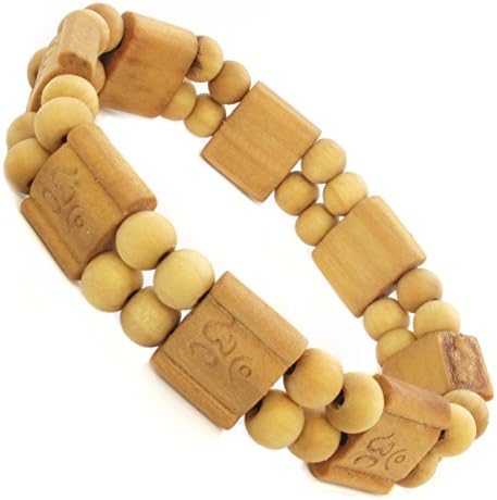Carved Bamboo and Beads Buddhist Om Ohm Symbol Elasticated Design Unisex Whirlybird Fantastic Fashionable Trendy Bracelet Band perfect for the Beach Summer Music Festival New