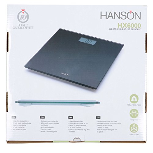 Hanson HX6000 Slim Personenwaage, elektronisch, Glas, Schwarz - 5