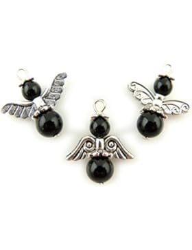 Glücksbringer 3er Set Edelstein Engel Anhänger - Onyx, Engel der Erde, Heilstein Energie Power Anhänger