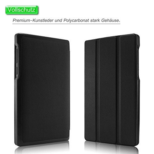 Infiland Lenovo Tab 2 A7-10/20 Hülle Case-Ultra Dünn Tri-Fold Muschel PU Leder Ultra Schlank Superleicht Ständer Shell Cover Schutzhülle Etui Tasche für Lenovo Tab 2 A7-10/20 17,8 cm (7 Zoll IPS)Tablet(Schwarz) - 2
