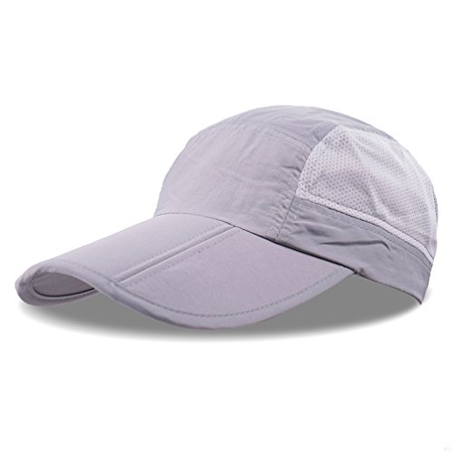 Folding Running Man Hat,Visors Sport Cap Summer Mesh Quick-Drying Hat Breathable Waterproof Trucker Hat Women Baseball Cap Hiking with 3.54in Brim 19-24in Adjustable Unisex Hat 63g Light Gray EI76