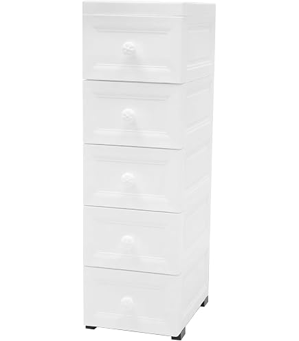 Armoire à tiroirs sur roulettes avec 5 tiroirs - Armoire latérale de salle de bain - Pour jouets d'enfants, bureau, salon - 25 x 34 x 82 cm