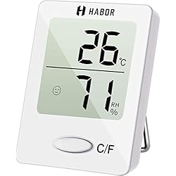 Habor Mini Thermometre Interieur, Hygrometre Interieur de Haute Précision pour Détecter l'Humidité et la Température, Indication du Niveau de Confort, Portable