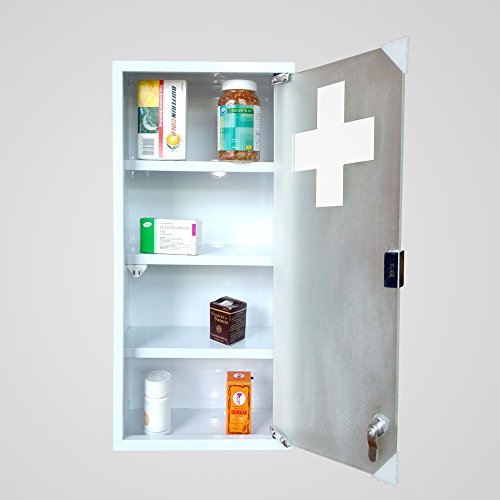 Medizinschrank Arzneischrank Erste Hilfe Schrank mit Schloss in verschiedene Farben/Größe (Weiß, 60x30cm) - 2