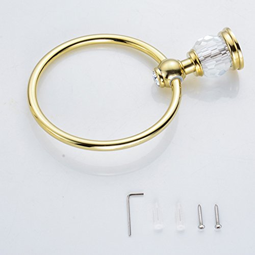 Weare Home Bohren Wandmontag Wandhalterung Bohren Befestigung Luxus Modern Poliert Gold finished Messing Handtuchring Handtuchhalter mit Kristall für Badezimmer Dusche Küche - 4
