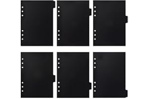 SAFIGLE Zestaw 6 arkuszy segregatorów A5 z tworzywa sztucznego: profesjonalny 6-otworowy arkusz podziału z zakładkami, czarne arkusze podziału indeksu do luźnych kart, notatników i rejestrów kont