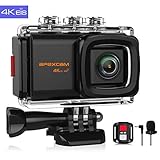 Apexcam 4K 20MP WiFi Caméra de Sport EIS Ultra HD Caméra sous-Marine Etanche 40M 2.0'LCD 170 ° Grand Angle 2.4G Microphone Externe Déporté 2 Piles et Accessoires