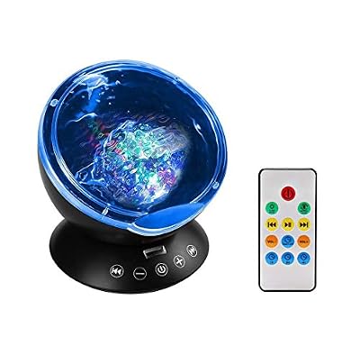 Anpress Ocean Wave lampe de projecteur, Intégré Mini lecteur de musique logement de carte TF, 4 sons, 7 lumière colorée, 1H/2H/4H télécommande de minuterie de projection Veilleuse de sommeil pour bébé enfants adultes Chambre à coucher et salle de…