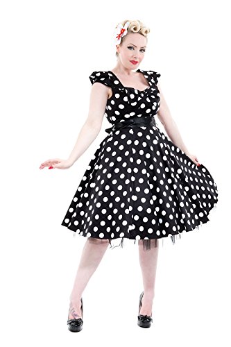 Pretty Kitty Fashion 50s Black White Large Polka Dot Swing Tea Dress S