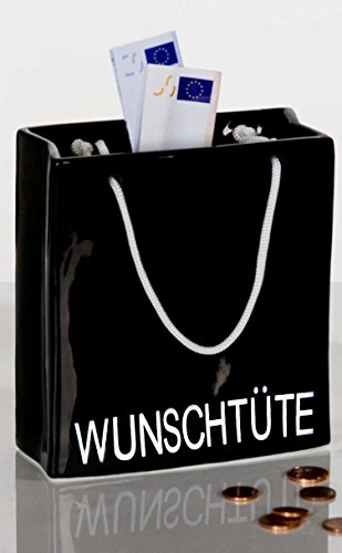 Spardose Wunschtüte aus Porzellan in Schwarz glasiert 9 x 8 x 5 cm Casablanca Nr 96433