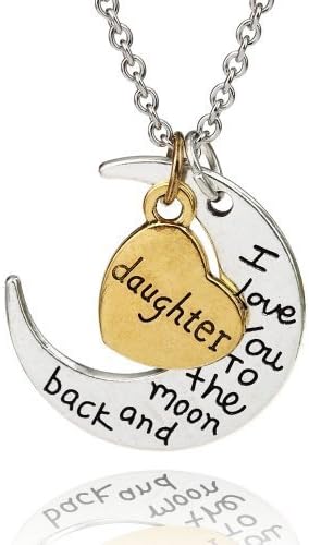"I Love You to The Moon and Back" Two-Piece Pendant Necklace,Gift for Mom/Grandma/Aunt/Daughter/Son/Sister/Brother/Family Members (Daughter)