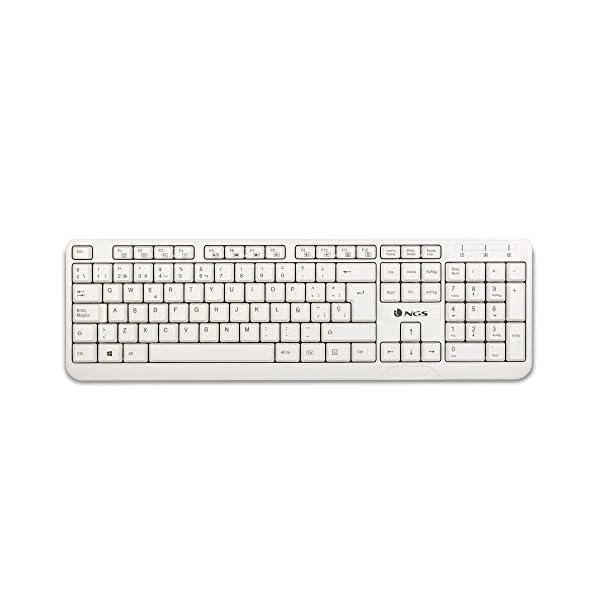NGS Spike Teclado con Cable Conexión USB con 12 Teclas Multimedia, Teclado de Membrana Color Blanco (QWERTY Español)