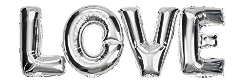 DekoRex® LOVE Folienballons Buchstabenballons Luftballons Heliumballons in Silber 40cm hoch