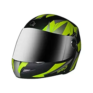 O2 Max Pro Full Face Helmet with Scratch Resistant Mercury Visor, Cross Ventilation & Matte Finish Graphics for Men's Bike Motorcycle Scooty Riding (Lemon Green, M)