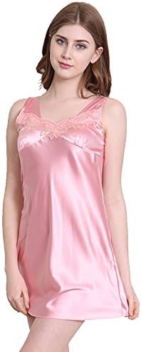 Sitila Sexy Lingerie Women's Sleepwear Satin Lace Chemise Nightgown Pink XXL