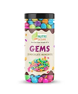 Nutri Desire Gems Chocolate Buttons250gm (Chocolate Munchies) Bright Colour Gems [Jar Pack]