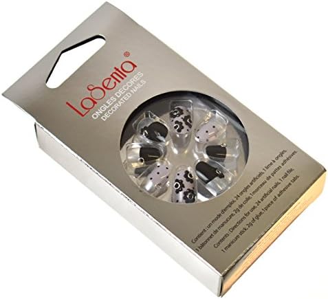 LaSenta® Artificial Decorated Nails – Silver and Black Floral Design Fashion Accessories