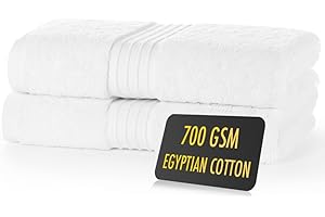 ALSAP White Hand Towels Pack of 2 - Ultra Soft Super Absorbent 700 GSM Egyptian Cotton Towels - Bathroom Linen Sets - Luxury Hotel Quality Cotton Hand Towels Set Convenient Size 50x90 cm