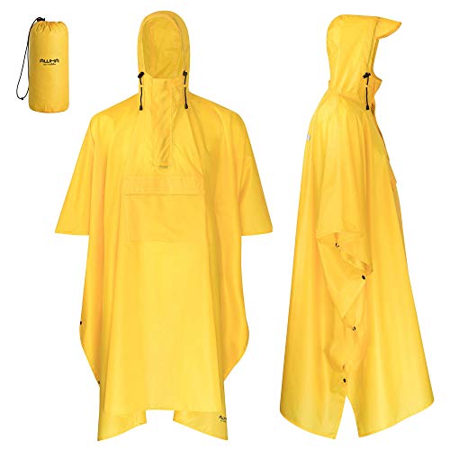 AWHA Poncho de Pluie Noir/Unisexe - la Protection Extra Longue Contre la Pluie avec Fermeture éclair et Poche de Poitrine