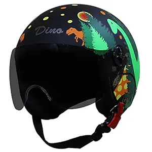 Steelbird Dino Open Face ISI Certified Helmet for Kids (X-Small 540 MM, Matt Black Orange with Smoke Viaor)