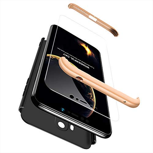hyujia Compatible Xiaomi Pocophone F1 Funda(2018) Carcasa 360° Ultra Fina Protectora cojín+Vidrio Templado Pantalla Protector,3 in 1 PC Hard Caja Caso Skin Case Cover Carcasa para Xiaomi F1 Negro Oro