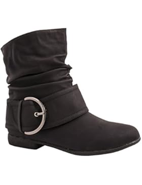 Elara Damen Schlupf Stiefel | Gefütterte Schnallen Boots | Bequeme Stiefeletten| chunkyrayan