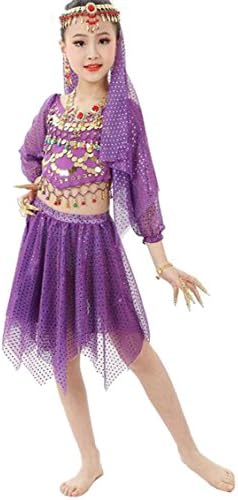 Girls Belly Dance Costume Dress Children Indian Dance Performance Suit Dancing Clothing Set (purple)