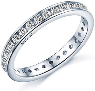 Brilliant Round Cut Eternity Ring - Full AAAAA Cubic Zirconia Crystal Eternity Ring Style - Full Eternity 925 Sterling Silver - Sizes I - T…