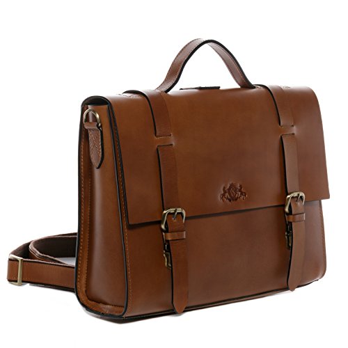 Scotch & Vain Aktentasche BOSTON DUO – Rucksack groß fit für 15.4″ mit Extra-Abtrennung- Laptoptasche festes Material – echt Sattelleder hellbraun-cognac - 5