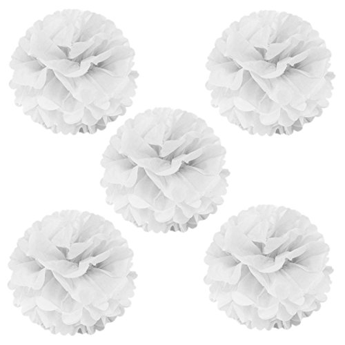 NectaRoy DIY PomPoms Tissue PomPon Papierblume handgefertigt Hochzeit Partei Feier Dekoration für Hochzeit/Gebutztag/Baby Shower/Weihnachten 25cm, 5 Stück Seidenpapier (Weiß)