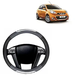 RD Universal Car Racing Steering Wheel Cover Compatible for Compatible for Nissan Micra (Grey, Black, Leatherite)