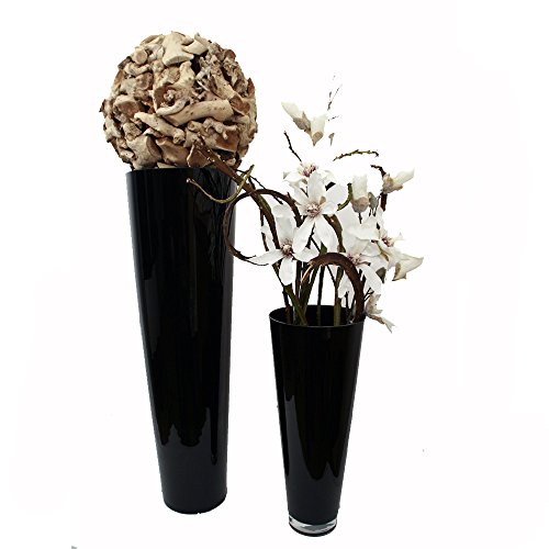 Große Konische Glas-Vase Konischer Zylinder 70cm Ø 22,5cm. Bodenvase in schwarz zur Dekoration und als Blumenvase von Glaskönig - 2