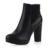  SCARPE VITA Damen Ankle Boots Plateau Stiefeletten Zipper Holzoptikabsatz 152626 Schwarz Zipper 37