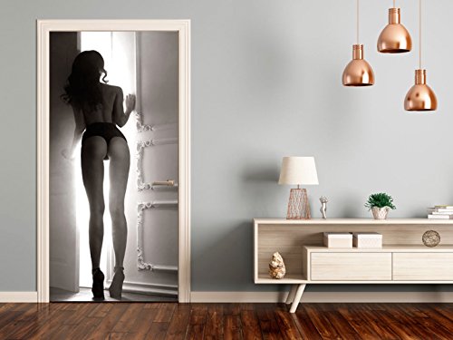 Türtapete Selbstklebend ! XXL 90×210 cm ! Premium Vliesleinwand mit Samt Haptik! selbstklebende Premium Folie – leicht zu verkleben ohne Blasen ! Fototapete Tapete Türpanel Türposter Türaufkleber Türsticker Tür Foto Bild Design Nackte Frau Erotik Akt Nacktheit schwarz grau h-B-0082-a-c - 3