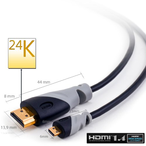 1m (Meter) – CSL – Micro HDMI (Typ D) auf HDMI (Typ A) | vergoldetes (High Speed) HQ Micro HDMI Kabel 1.4 a mit ECHT 3D & Ethernet Unterstützung | Full HD / HD Ready / 3D | 1080p / 2160p / 4K (Ultra HD) - 2