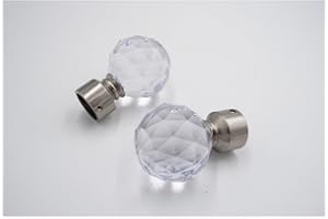 THE POLES & BLINDS OUTLET 19mm Diameter Curtain Pole Finials Ends - Acrylic Ball Design - Satin Steel Finish - Pack of 2