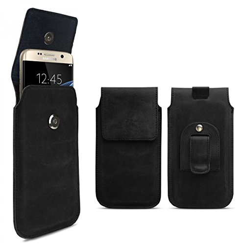 ROYALZ Ledertasche für Samsung Galaxy S7 Edge Tasche Leder mit Gürtelclip Case Cover Schutztasche Handy-Zubehör Hülle schwarz
