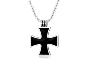 BOBIJOO JEWELRY - Chaîne Collier Pendentif Croix Noire de Malte Celtique Chevalier Templier Biker Acier Inoxydable