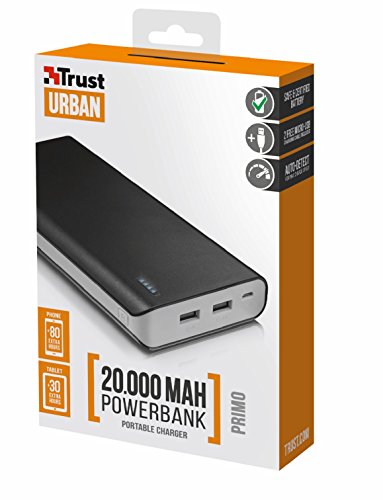 Trust Urban 20000 mAh Powerbank (Hohe kapazitÃ¤t, externer Akku, 2x Smart 2,4 A USB Anschluss, LED-Statusanzeige, geeignet fÃ¼r iPhone, iPad, Samsung Galaxy und weitere Smartphones/Tablets)