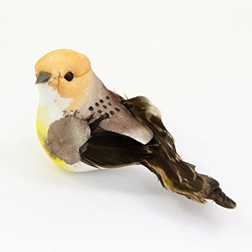 Frühjahrsdeko Dekovogel echte Federn Federvogel Dekofigur 10cm braun gelb orange 12 Stk - 2