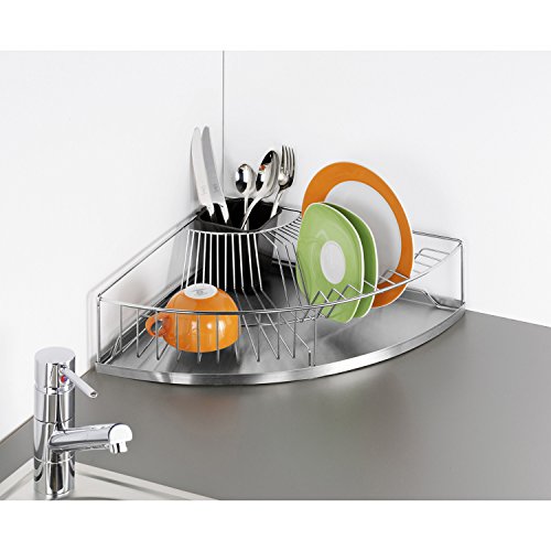 WENKO 2371100500 Eck-Geschirrabtropfer, Edelstahl rostfrei, 37.5 x 10.5 x 37.5 cm, Silber