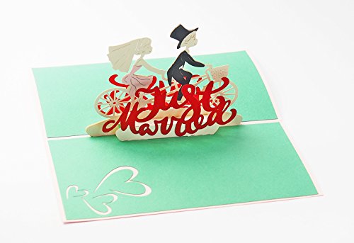 Stilvolle Hochzeits-Karte “Just Married”, 3D Pop-Up Karte mit verliebtem Paar auf Fahrrad für Glückwunsch & Einladung, hochwertiges Hochzeits-Geschenk - 4