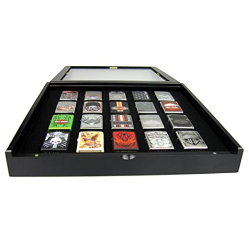 Sammler-Vitrine für 20 Zippo Feuerzeuge, schwarzes Holz - 4