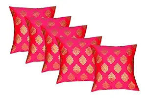 PINK PARROT Silk Pillow Case (Pink, 12x12) - Set of 5