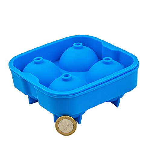 Silikonform für 4 Ice-Balls, Ice-Ball-Maker, riesige Eis-Kugeln, perfekt für Longdrinks, wie Gin-Tonic, Vodka-Bull oder Whiskey-Cola, Party-Highlight, Eiswürfel, Shots, Ice-Cube, Farbe: Blau - 9