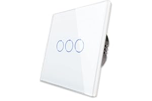CNBINGO Touch Light Switch, White Triple Light Switch, Tempered Glass Panel with LED Backlight, No Neutral Wire Required, 3-Gang 1-Way, AC 240V 500W/Gang