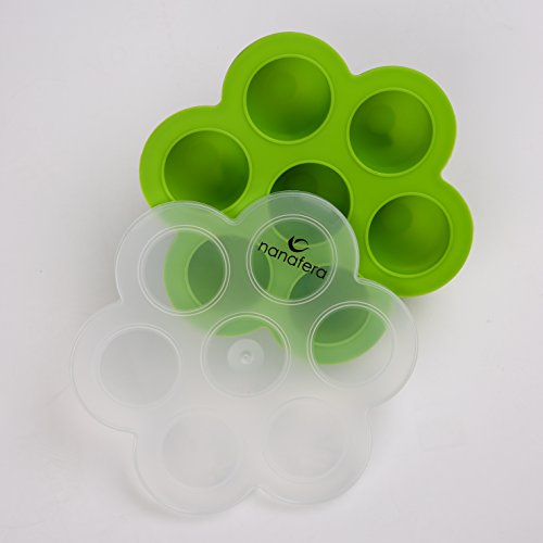 Schadstofffreier Gefrierbehälter aus Silikon mit Deckel zum Einfrieren und Aufbewahren von Babynahrung/Babykost | BPA-frei & FDA zugelassen | Plus kostenlose Rezepte | 7 x 60ml | 100%-Geld-Zurück-Garantie | Grün | nanafera - 4