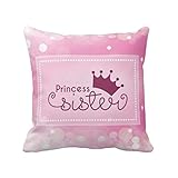YaYa cafe Canvas Cotton Cushion Cover Princess Sister (12X12 inches, Pink)