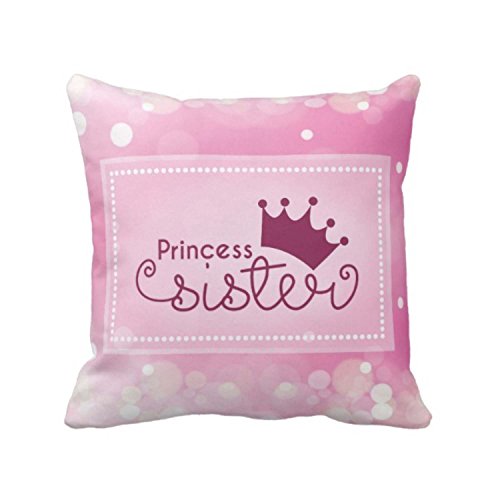 YaYa cafe Canvas Cotton Cushion Cover Princess Sister (12X12 inches, Pink)